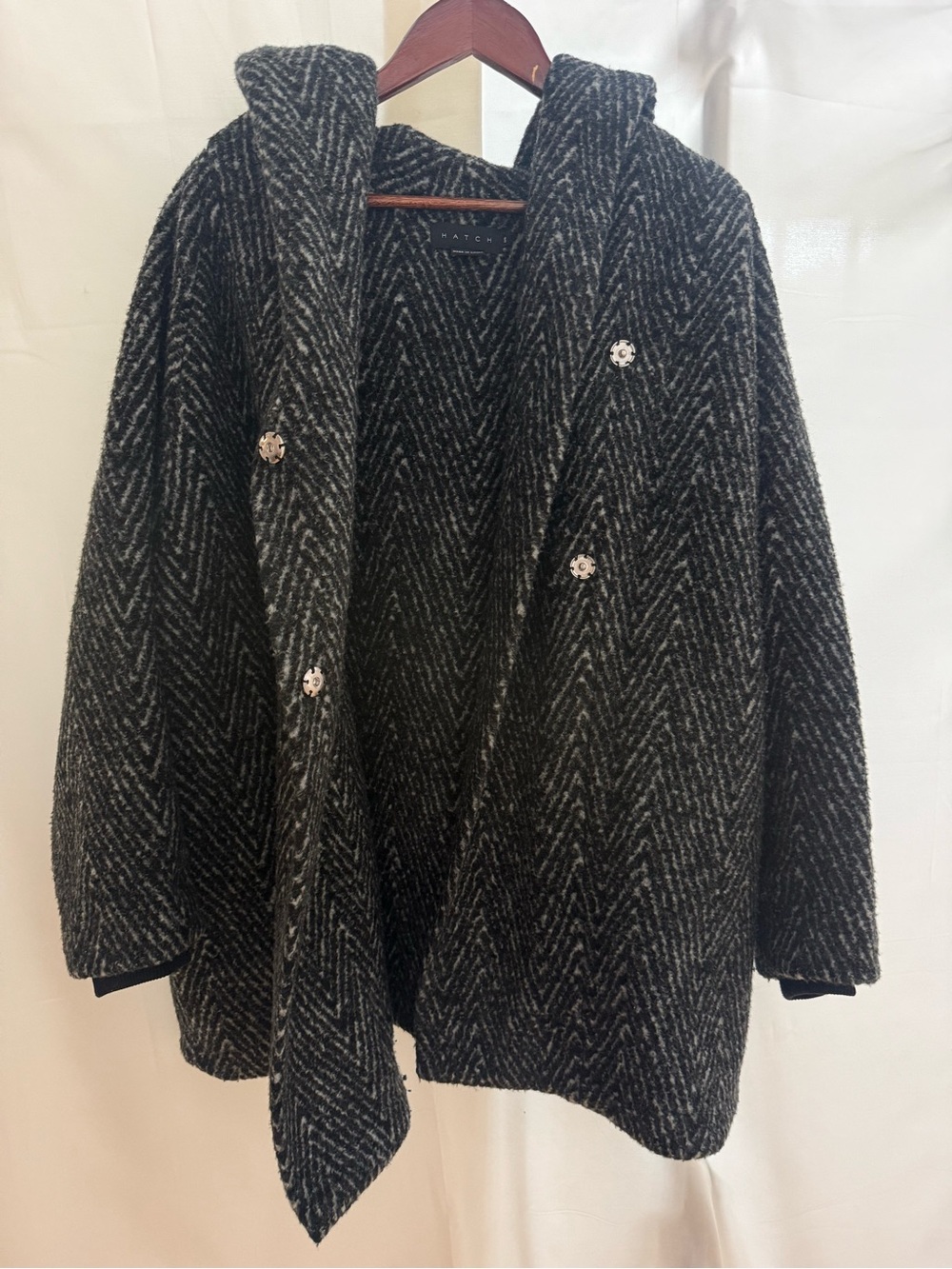 Hatch Heavy Black & Gray Hooded Pea Coat